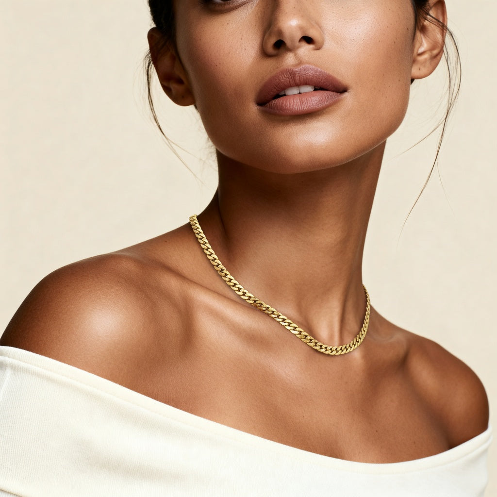 10K Yellow Gold Horizon Commanding Curb Chain Necklace worn - lifestyle image