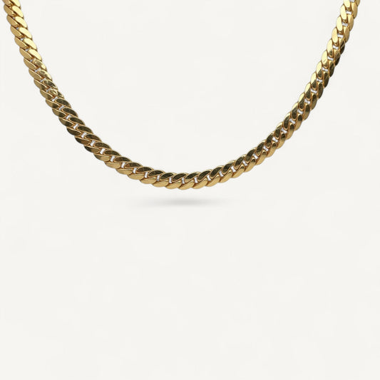 10K Yellow Gold Horizon Commanding Curb Chain Necklace - 7.3mm Miami Cuban link