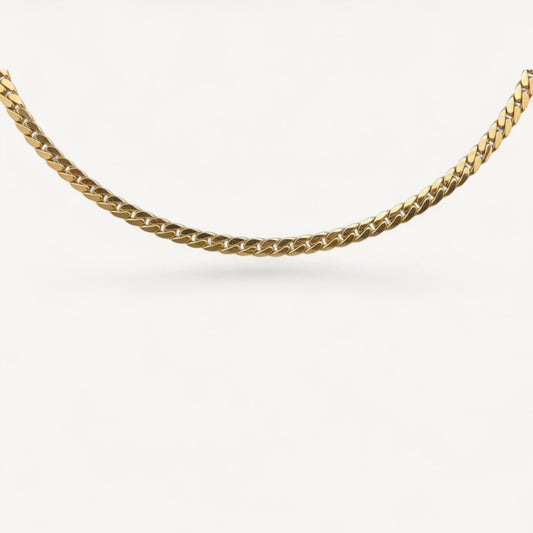 10K Yellow Gold Horizon Striking Curb Chain Necklace - 5.6mm flat Cuban link