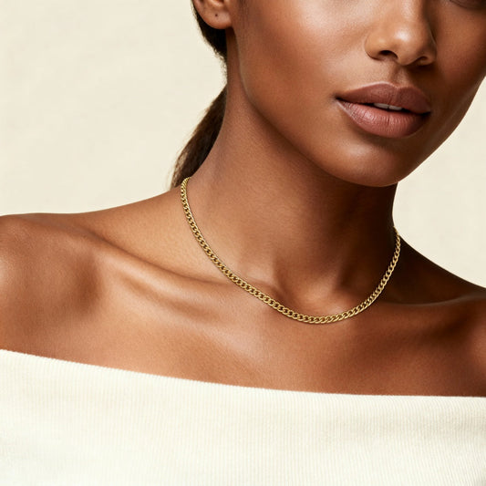 10K Yellow Gold Kinetic Striking Chain Necklace worn - lifestyle image