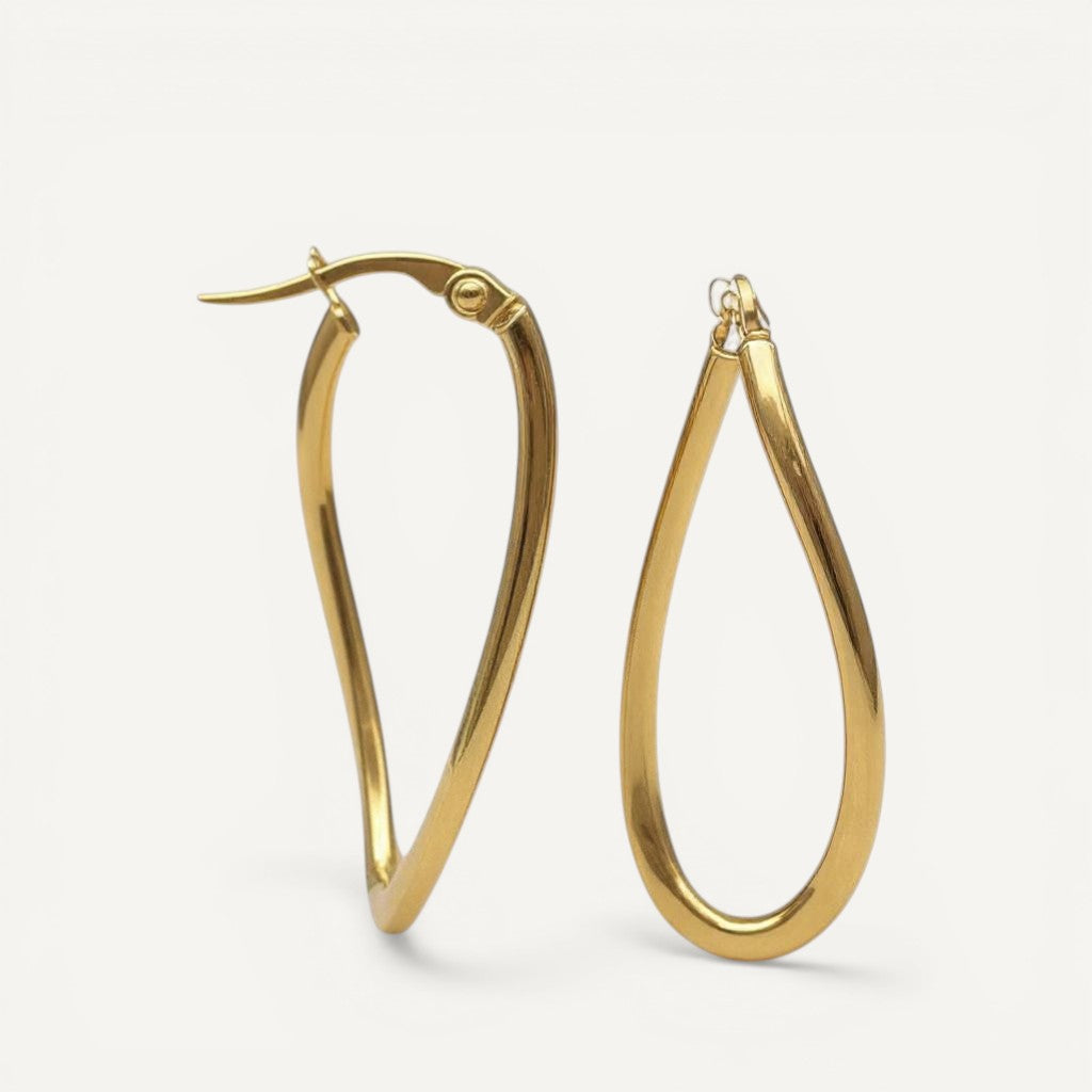 10K Yellow Gold Lyrical Flow Hoop Earrings - twisted teardrop design