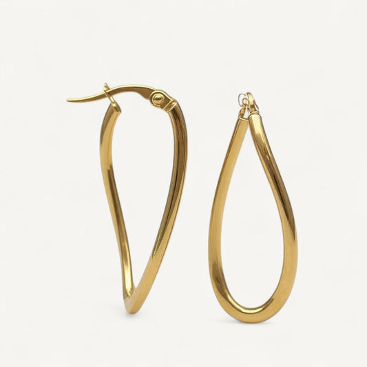 10K Yellow Gold Lyrical Flow Hoop Earrings - twisted teardrop design
