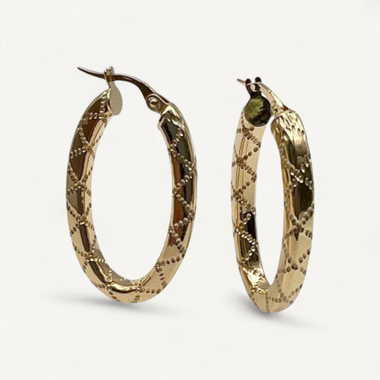 10K Yellow Gold Nexus Whisper Hoop Earrings - intricate textured pattern
