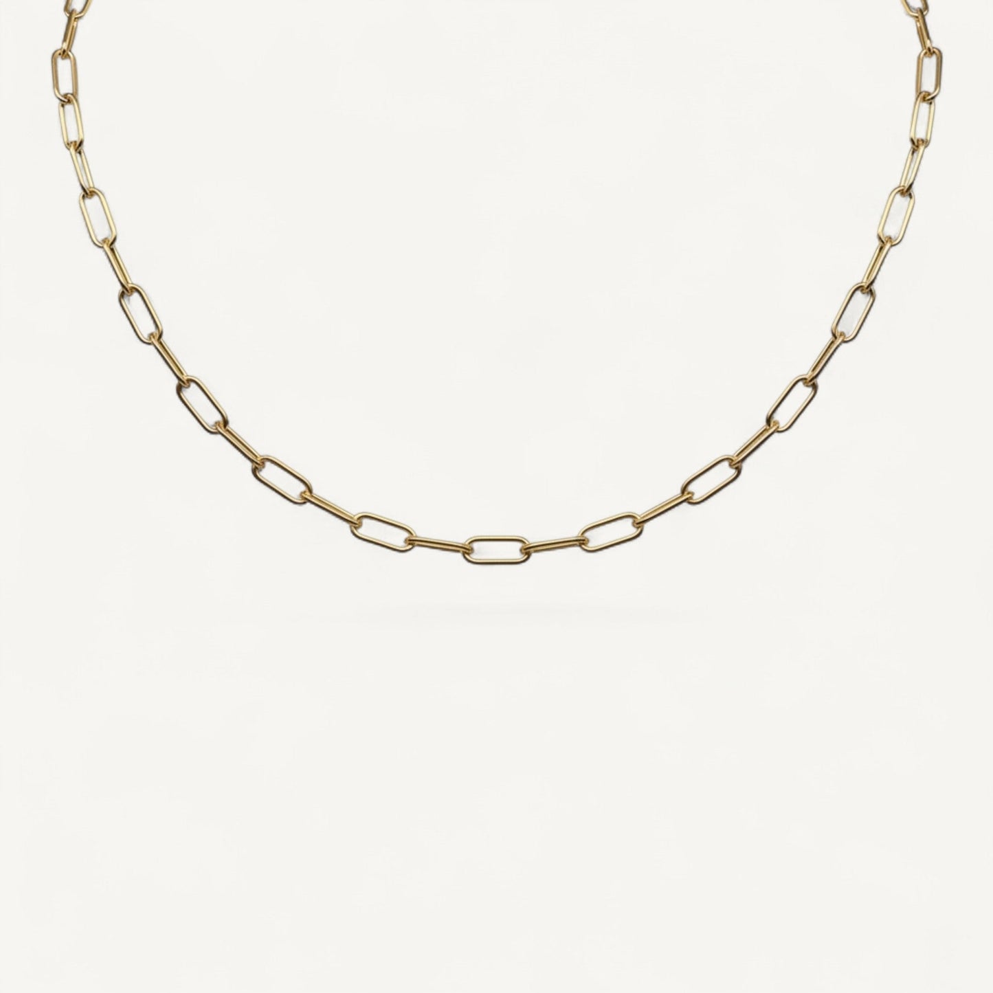 10K Yellow Gold Parallel Balanced Paperclip Chain Necklace - 4.5mm rounded oval links