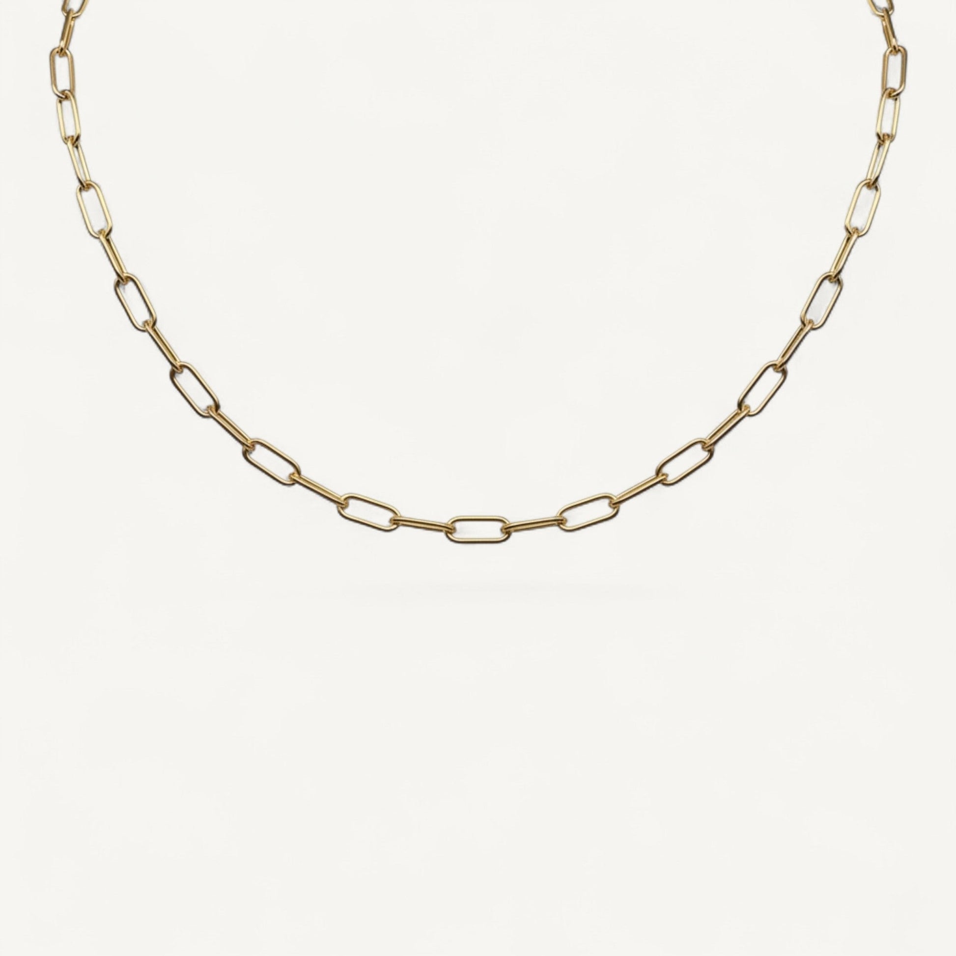 10K Yellow Gold Parallel Balanced Paperclip Chain Necklace - 4.5mm rounded oval links