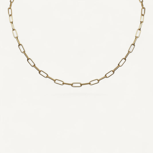 10K Yellow Gold Parallel Balanced Paperclip Chain Necklace - 4.5mm rounded oval links