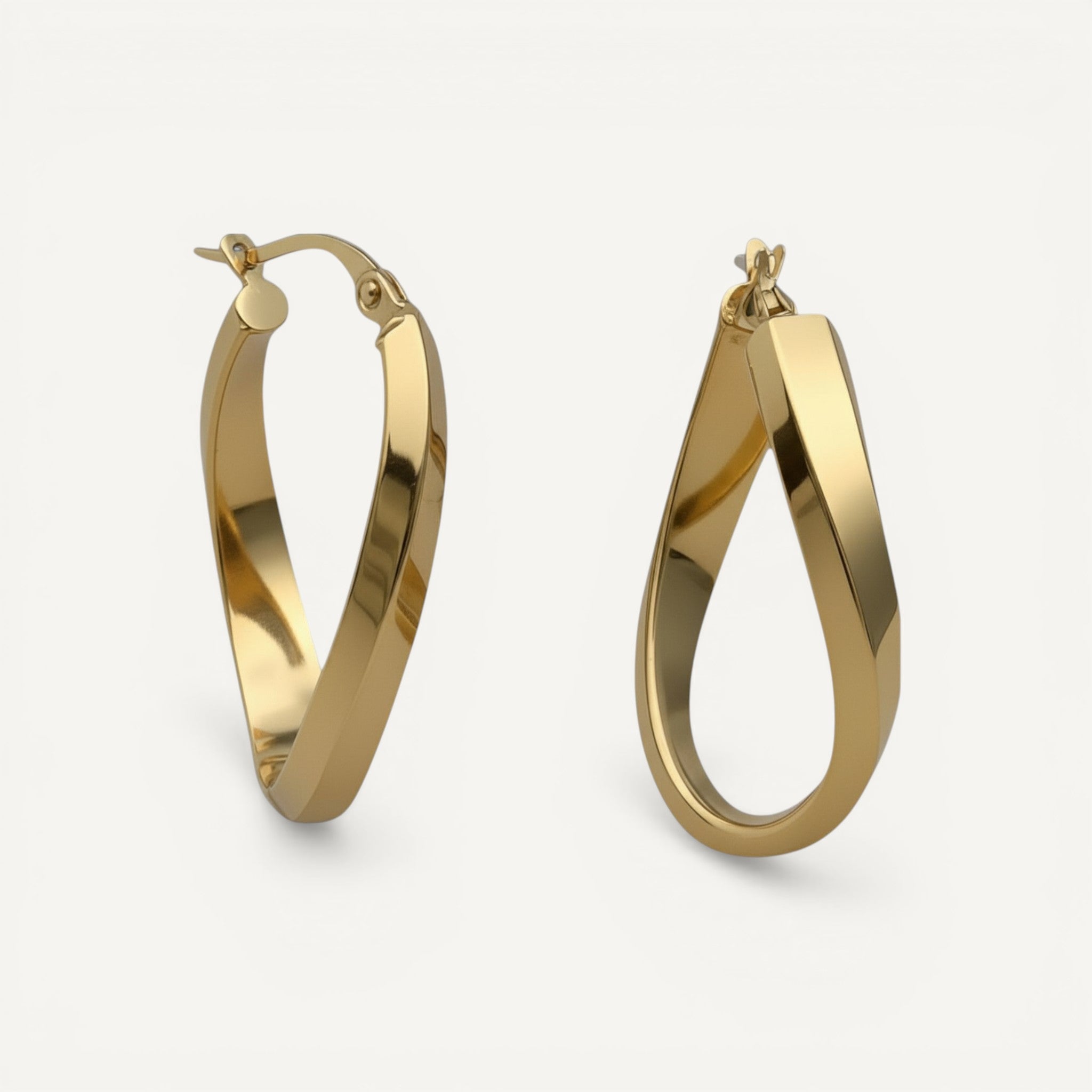 10K Yellow Gold Rivulet Twist Hoop Earrings - polished twisted design