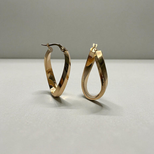 10K Yellow Gold Rivulet Twist Hoop Earrings - polished twisted design