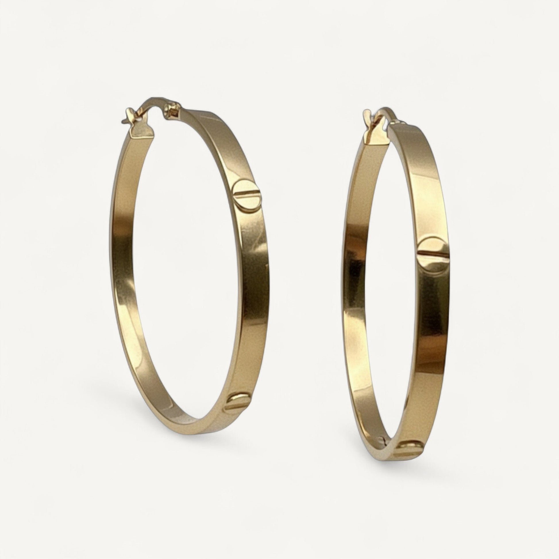 10K Yellow Gold Signum Radiance Hoop Earrings - screw-head accent 35mm hoops