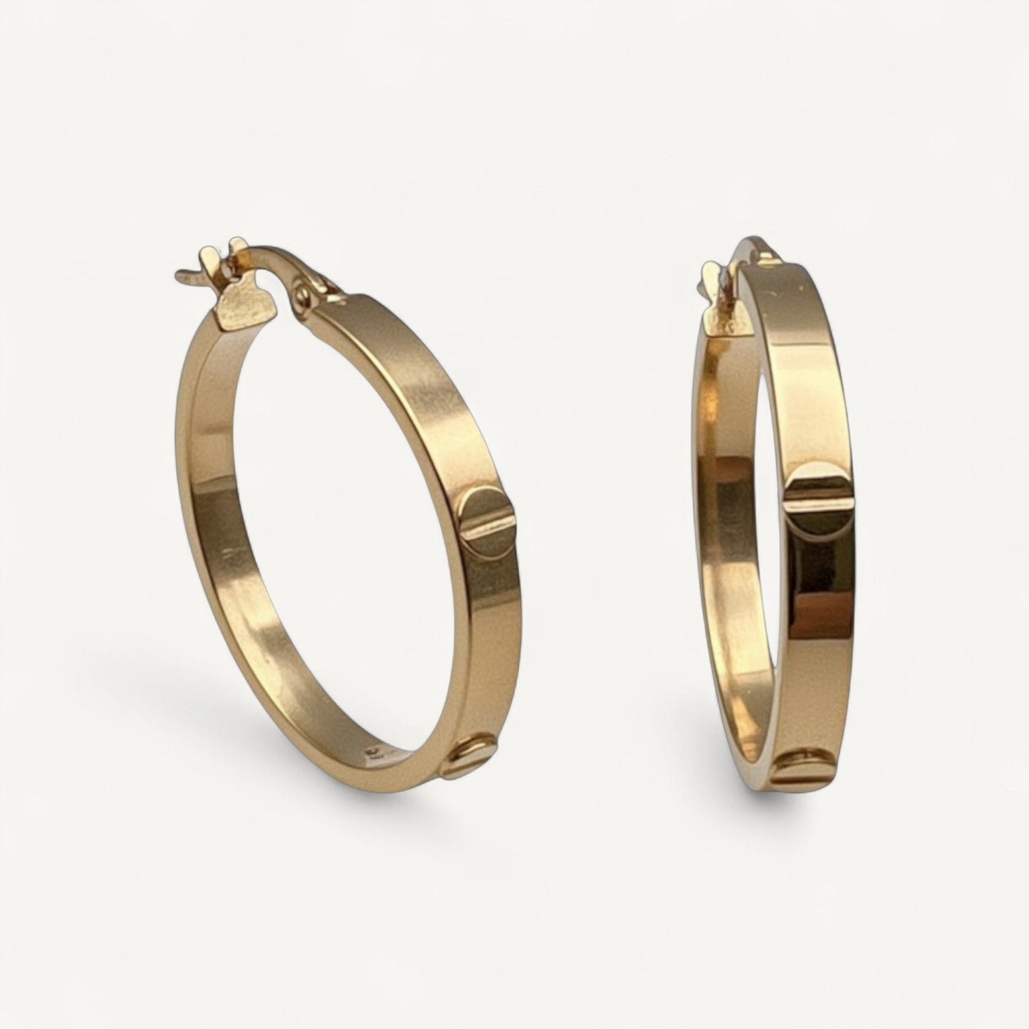 10K Yellow Gold Signum Whisper Hoop Earrings - screw-head accent 24mm hoops