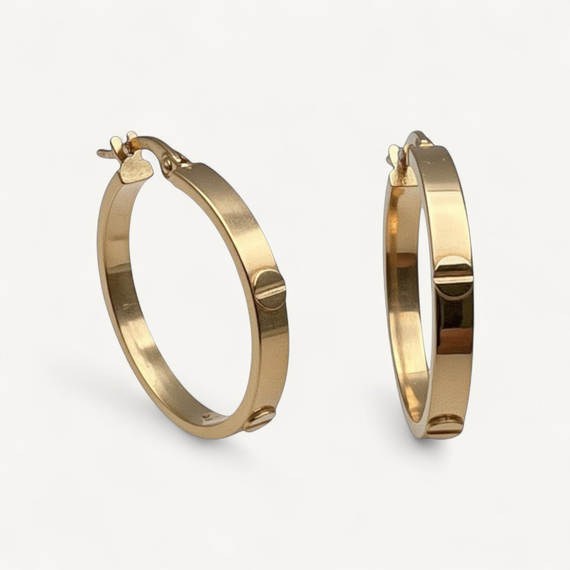 10K Yellow Gold Signum Whisper Hoop Earrings - screw-head accent 24mm hoops