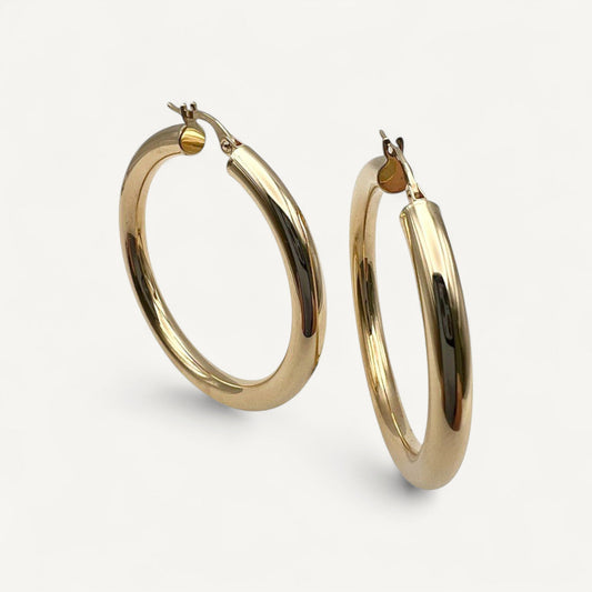10K Yellow Gold Solara Horizon Hoop Earrings - polished round 38mm hoops