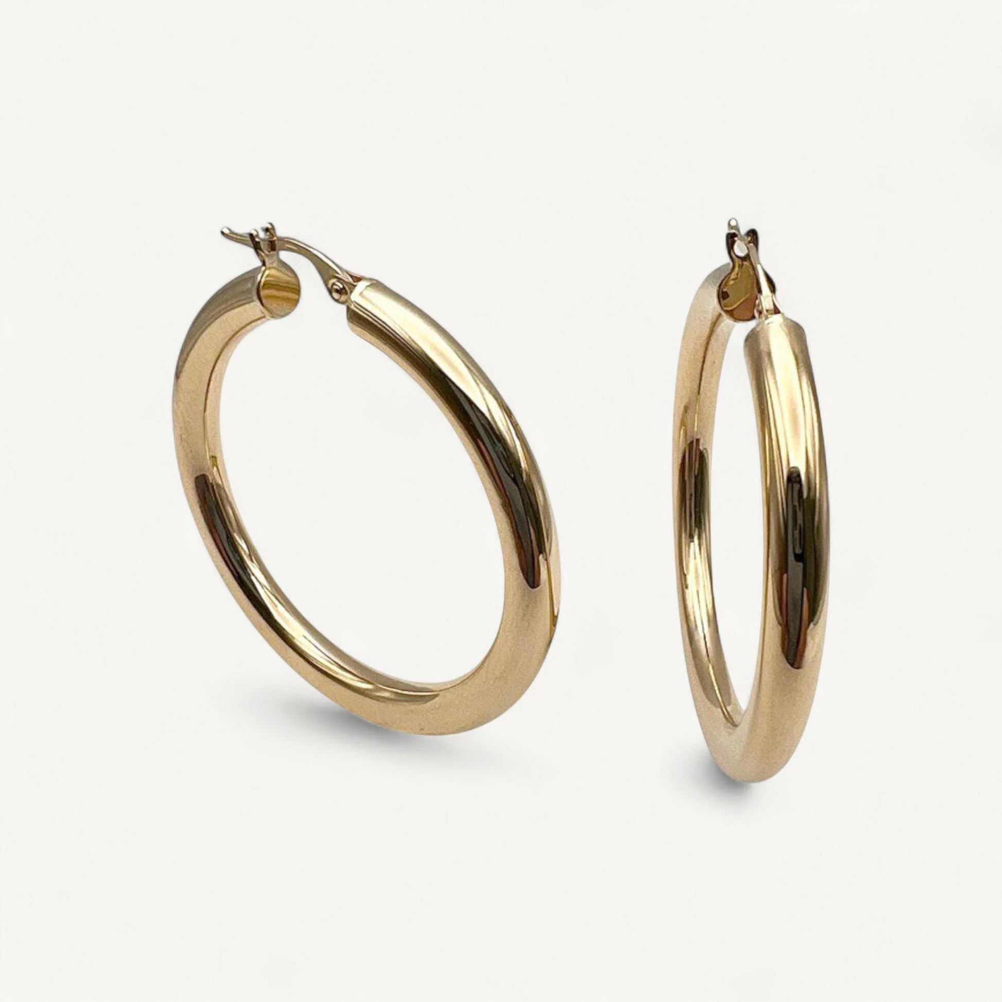 10K Yellow Gold Solara Radiance Hoop Earrings - polished round 38mm hoops