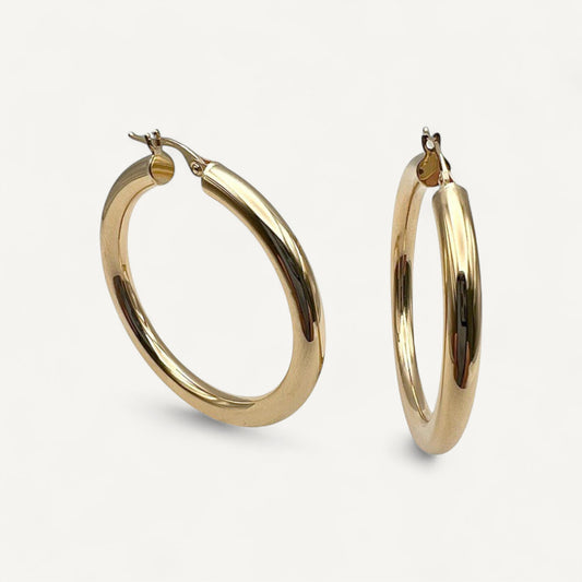 10K Yellow Gold Solara Radiance Hoop Earrings - polished round 38mm hoops