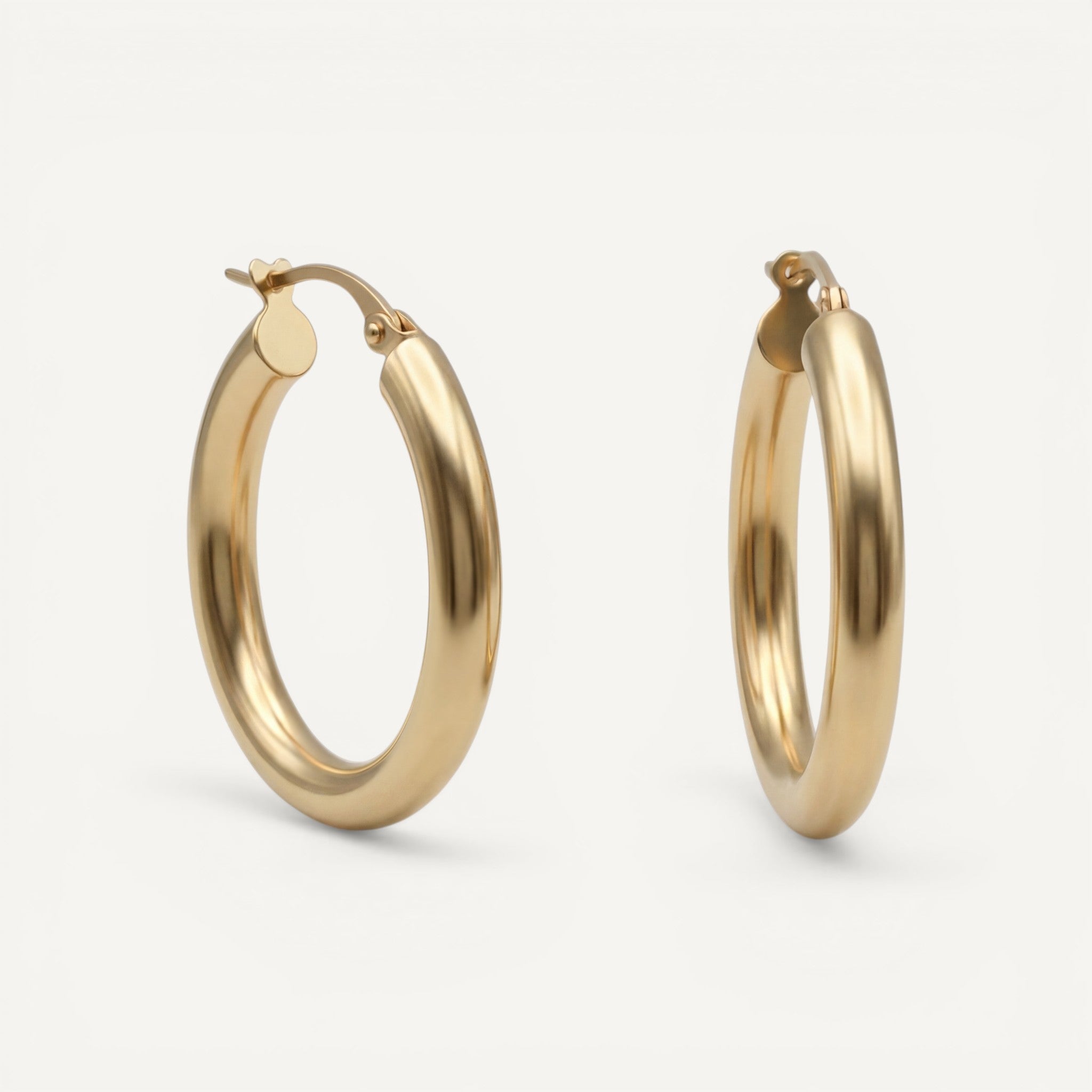 10K Yellow Gold Solara Whisper Hoop Earrings - polished round 30mm hoops