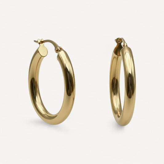 10K Yellow Gold Solara Whisper Hoop Earrings - polished round 30mm hoops