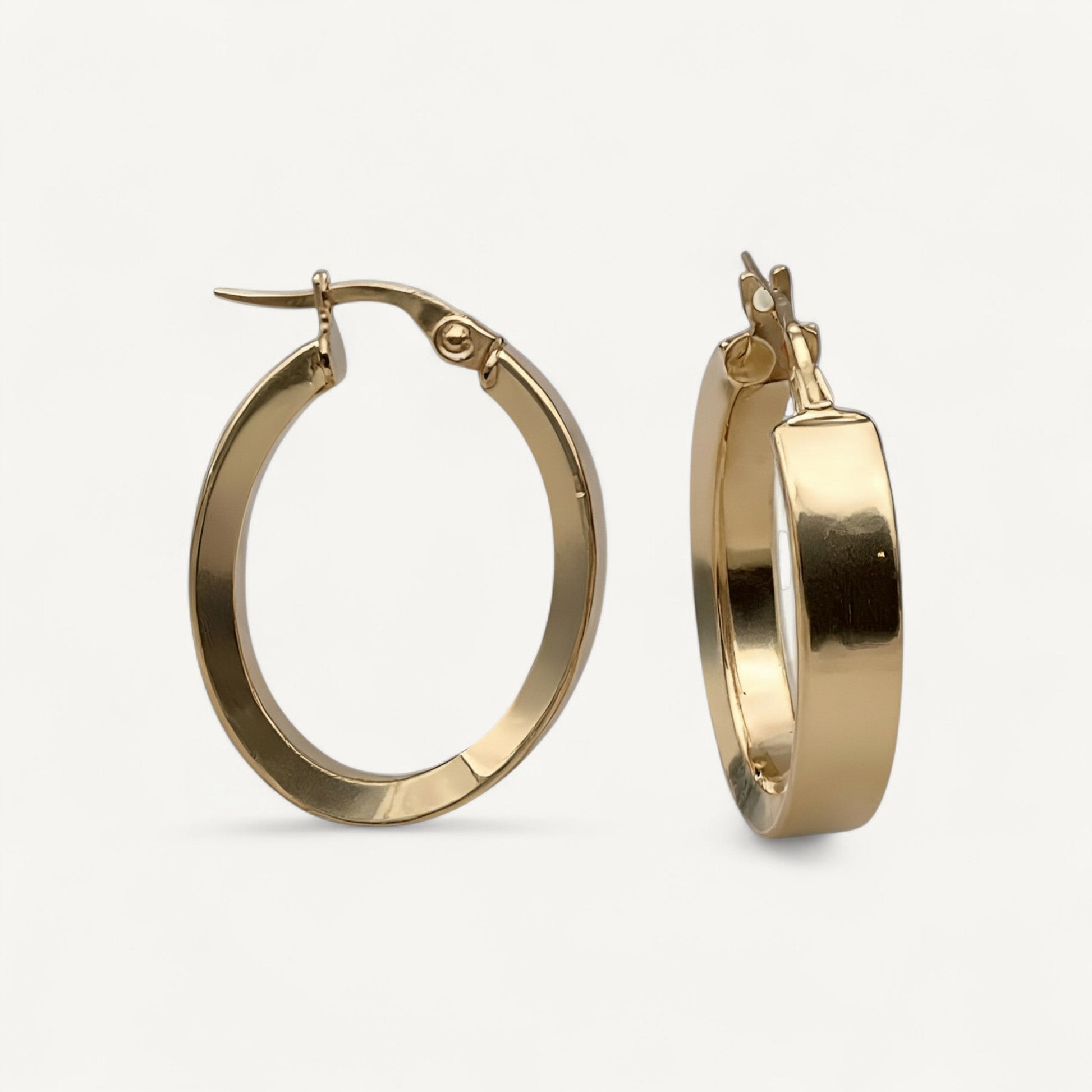 10K Yellow Gold Sylvan Glide Hoop Earrings - flat oval polished design