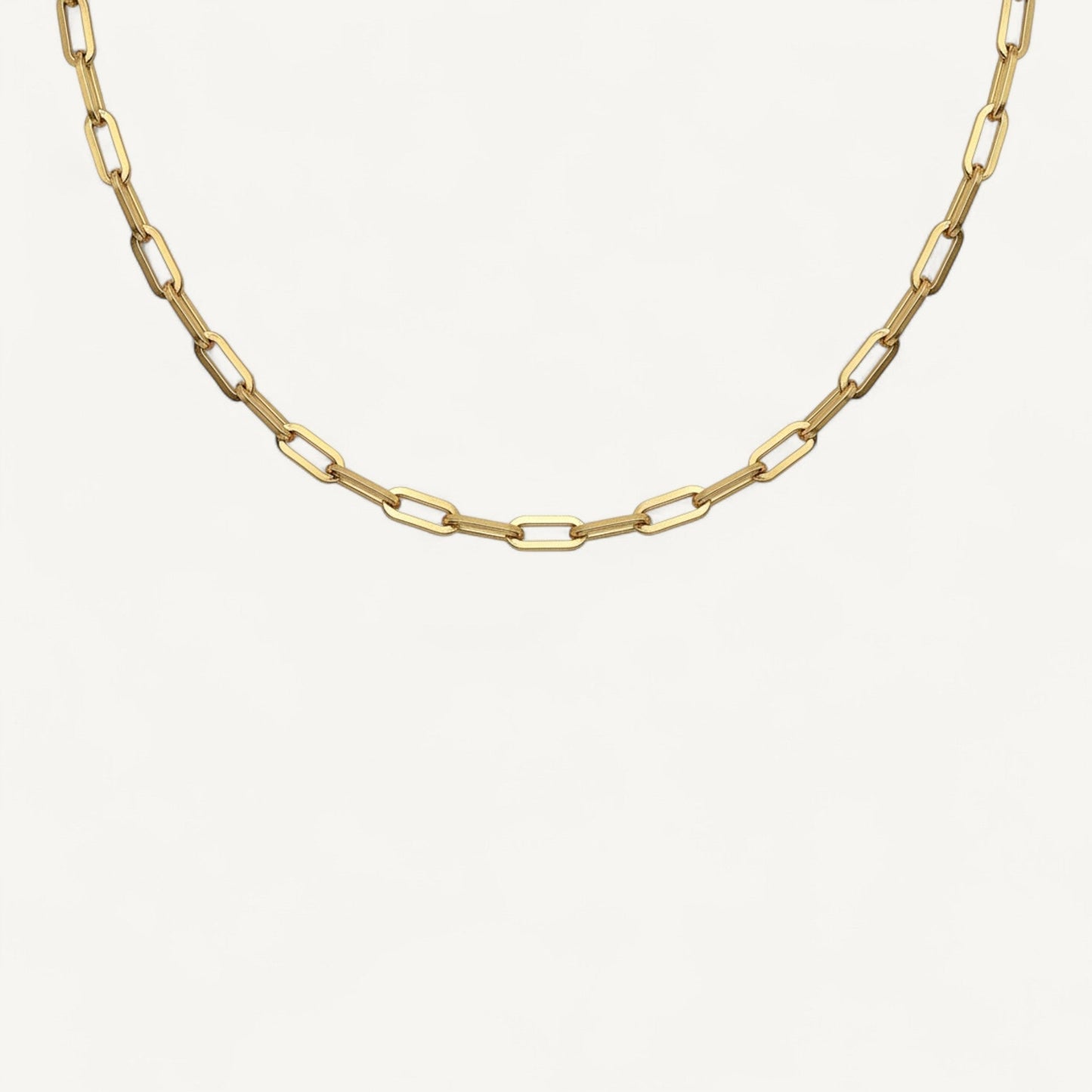 10K Yellow Gold Tempo Balanced Paperclip Chain Necklace - 4mm flat links