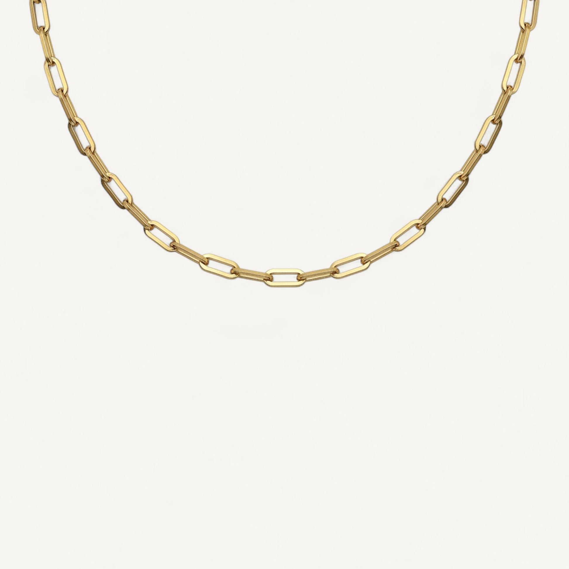 10K Yellow Gold Tempo Balanced Paperclip Chain Necklace - 4mm flat links