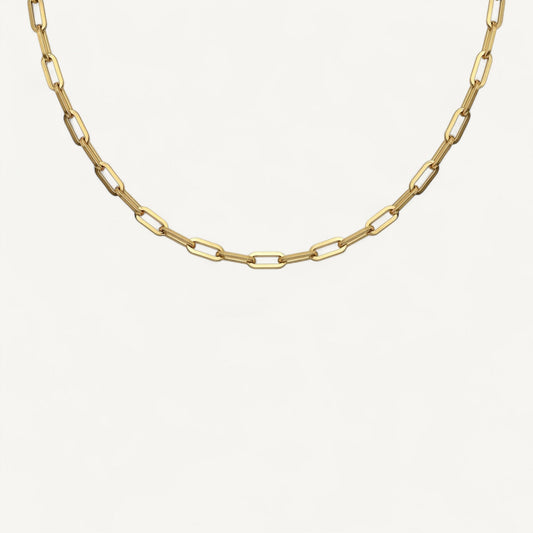 10K Yellow Gold Tempo Balanced Paperclip Chain Necklace - 4mm flat links