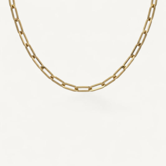 10K Yellow Gold Tempo Prominent Paperclip Chain Necklace - 8mm flat links