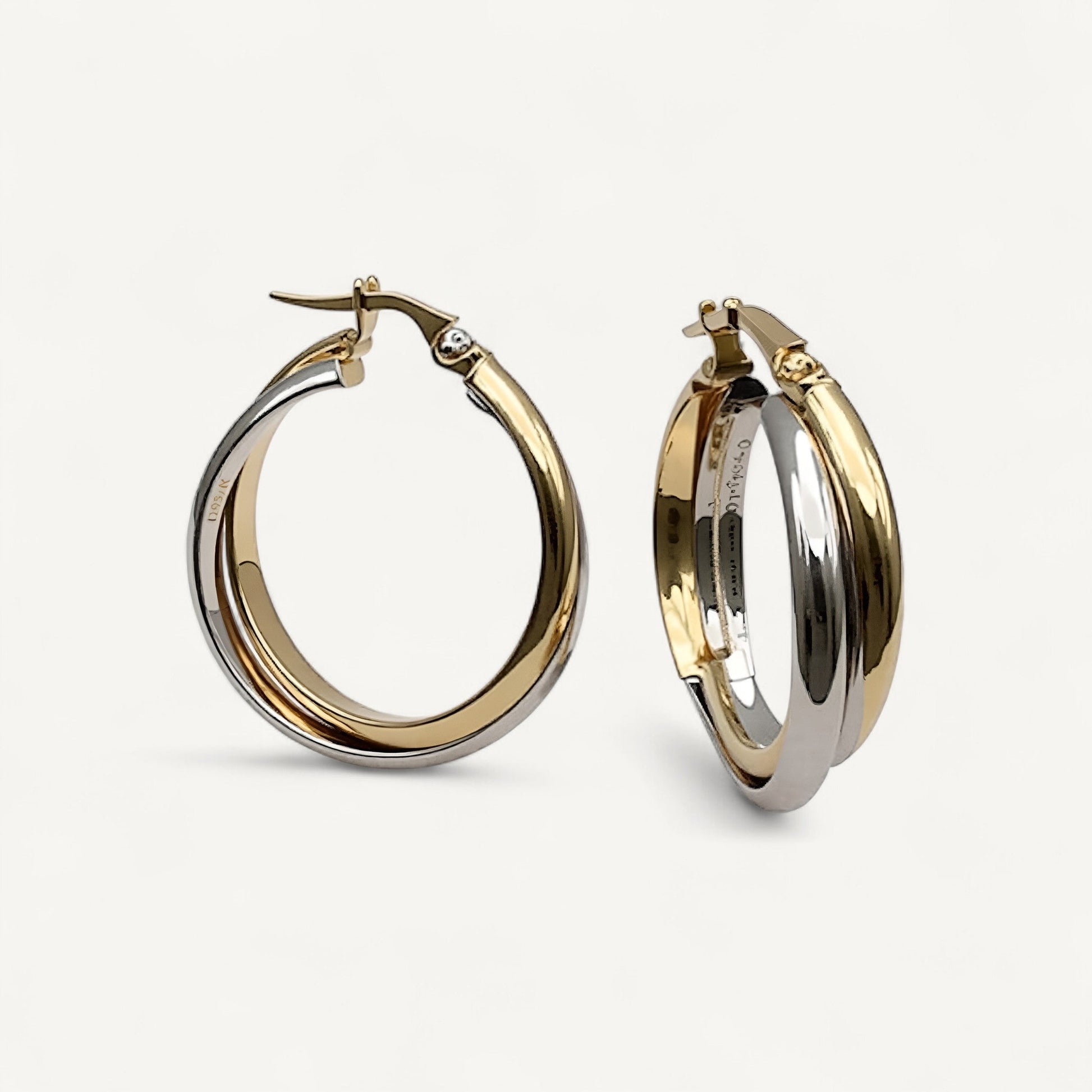 10K Yellow Gold Trinity Swirl Hoop Earrings - tri-tone intertwined 23mm hoops