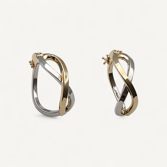 10K Yellow Gold Union Gleam Hoop Earrings - two-tone intertwined polished hoops