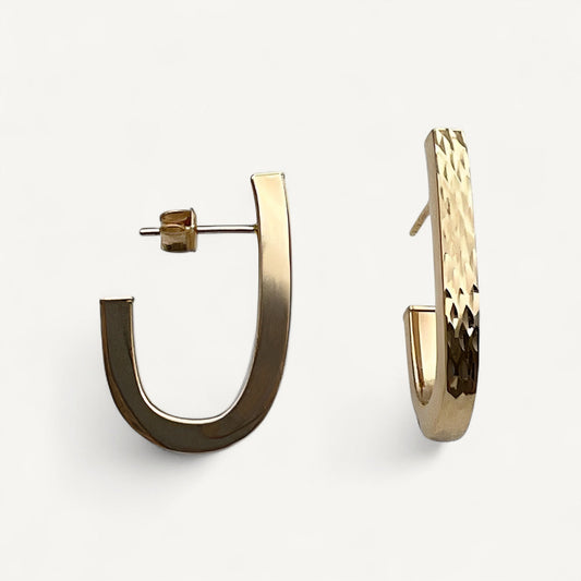 10K Yellow Gold Vectra Facet Hoop Earrings - diamond-cut open hoops