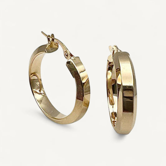 10K Yellow Gold Veridia Aura Hoop Earrings - flat-sided polished 24mm hoops