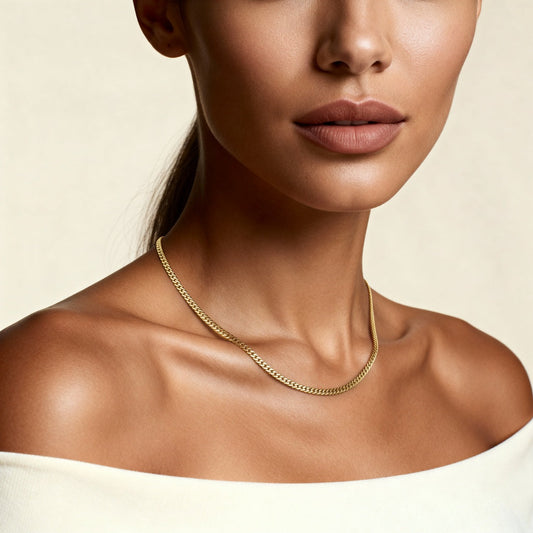 10K Yellow Gold Veritas Enduring Curb Chain Necklace worn - lifestyle image