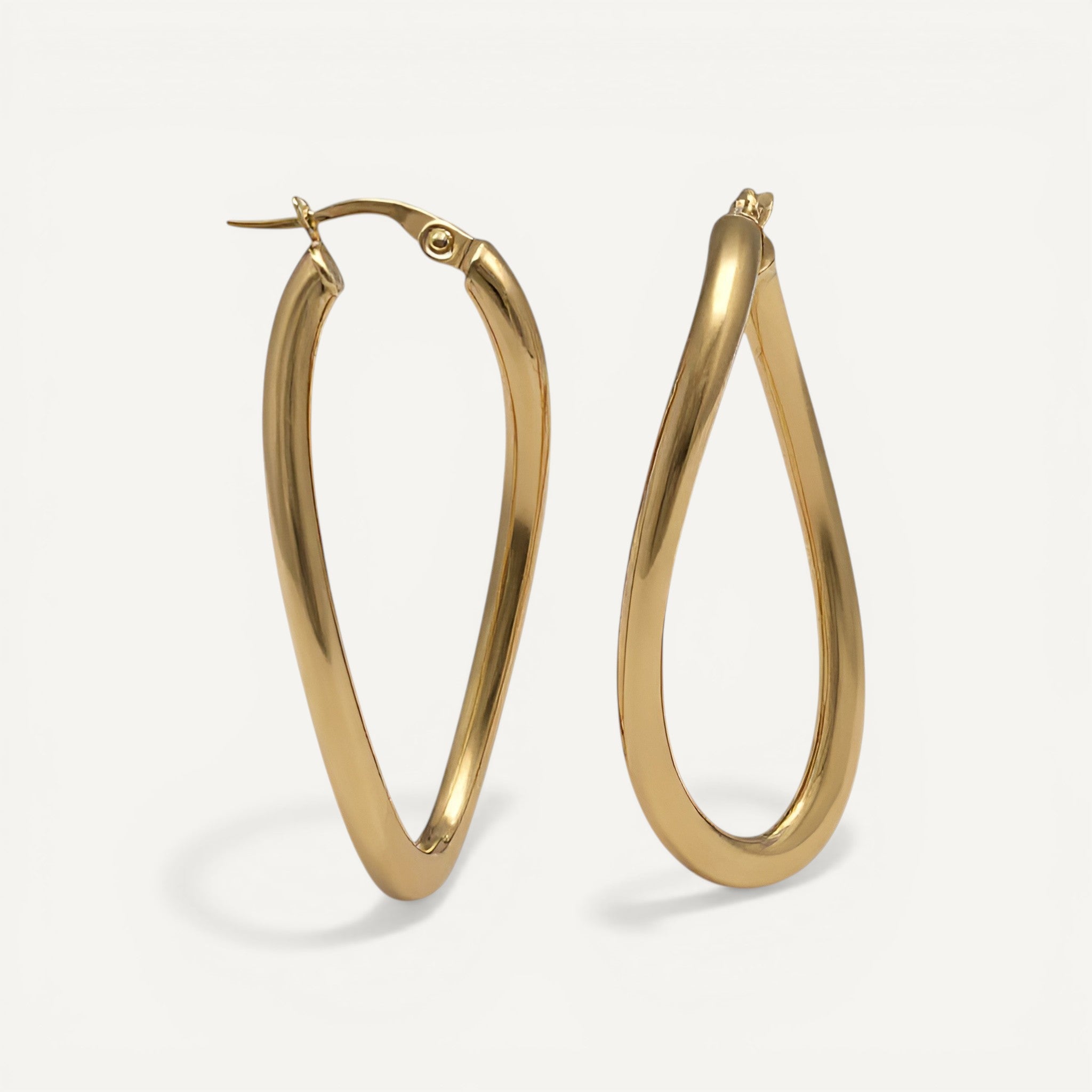 10K Yellow Gold Vista Drop Hoop Earrings - polished elongated teardrop silhouette