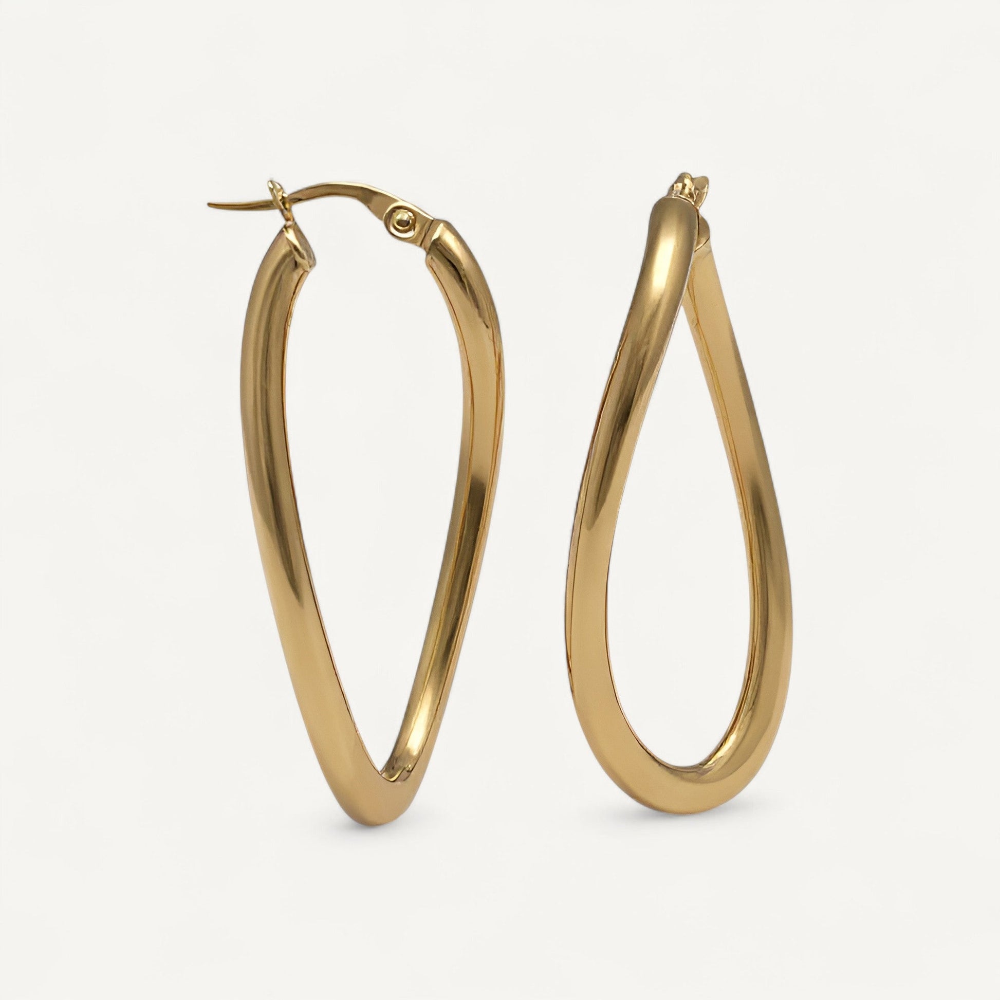 10K Yellow Gold Vista Drop Hoop Earrings - polished elongated teardrop silhouette