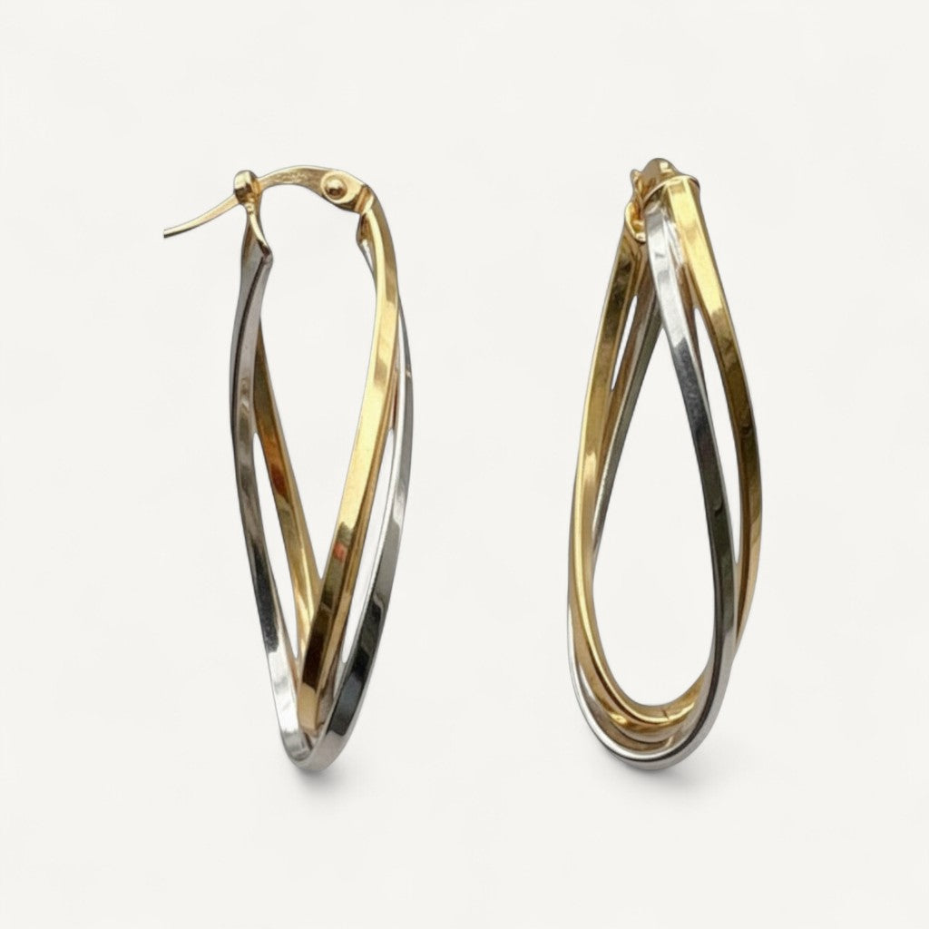 10K Yellow Gold Wisp Cascade Hoop Earrings - two-tone intertwined teardrop design