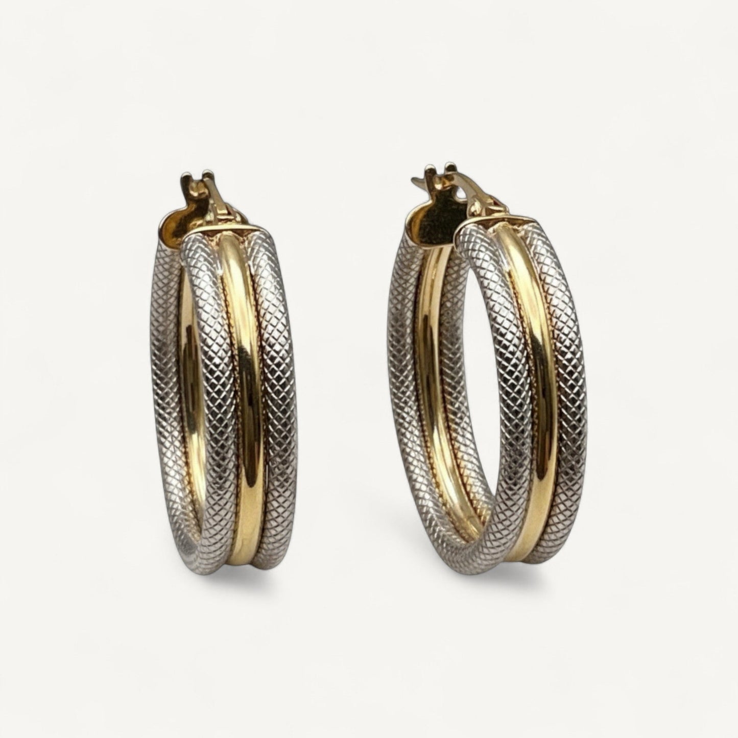10K Yellow Gold Woven Radiance Hoop Earrings - tri-tone textured woven design