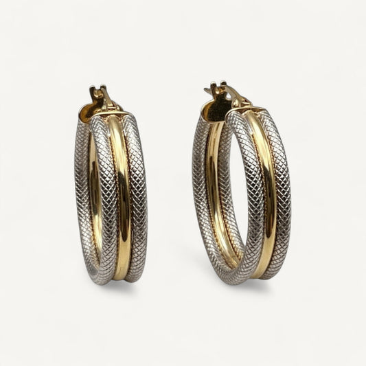 10K Yellow Gold Woven Radiance Hoop Earrings - tri-tone textured woven design