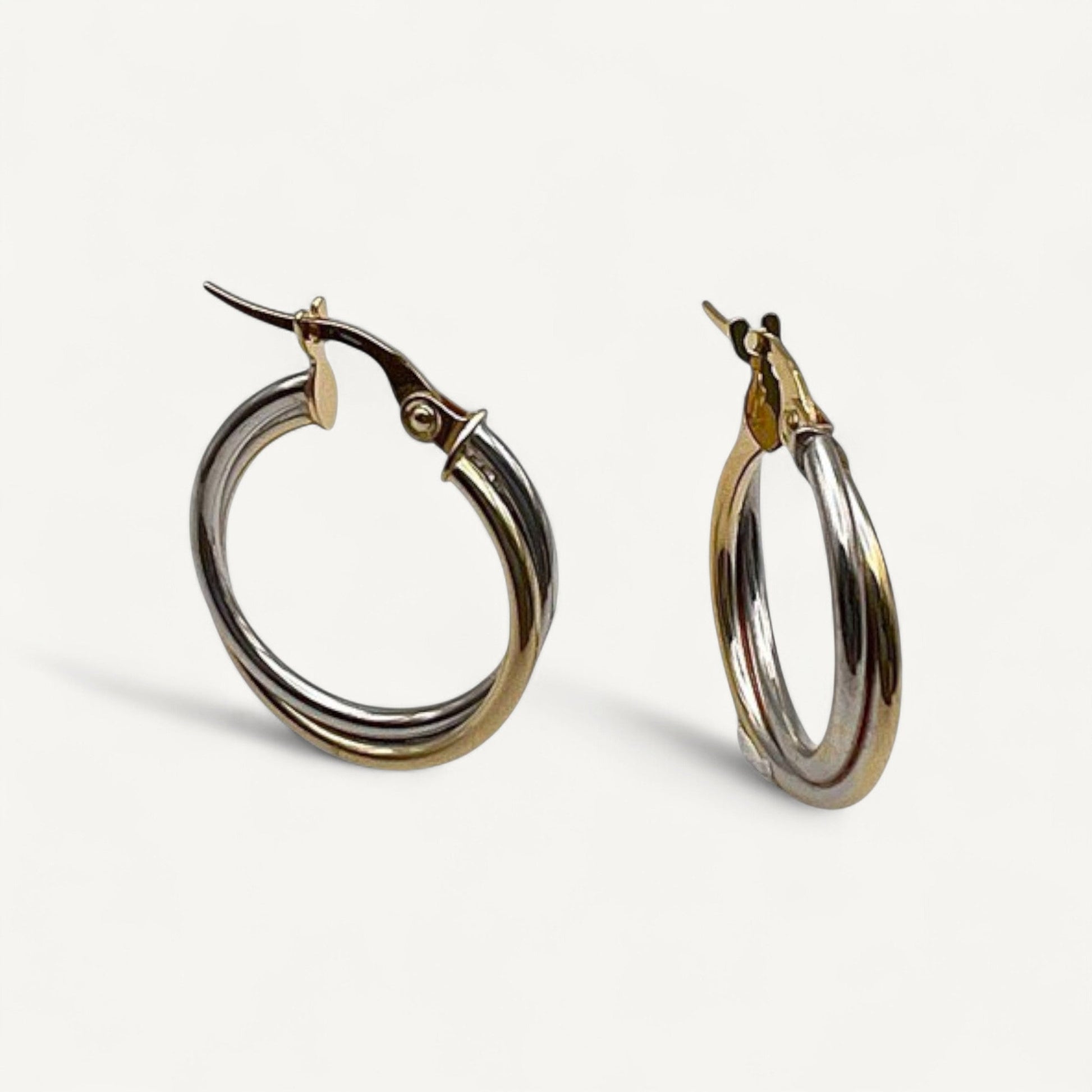 10K Yellow Gold Zenith Embrace Hoop Earrings - two-tone intertwined round hoops