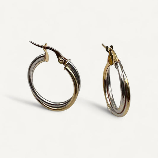 10K Yellow Gold Zenith Embrace Hoop Earrings - two-tone intertwined round hoops